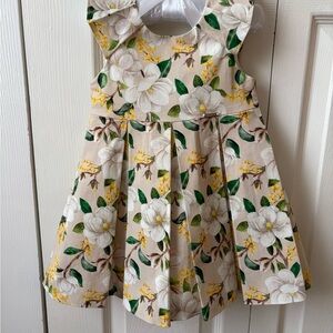 Mayoral Floral Kids Dress in Cream and Green